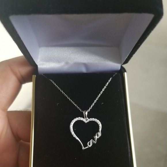 Sterling Silver 925 Rhodium Heart Love necklace - Picture 3 of 3